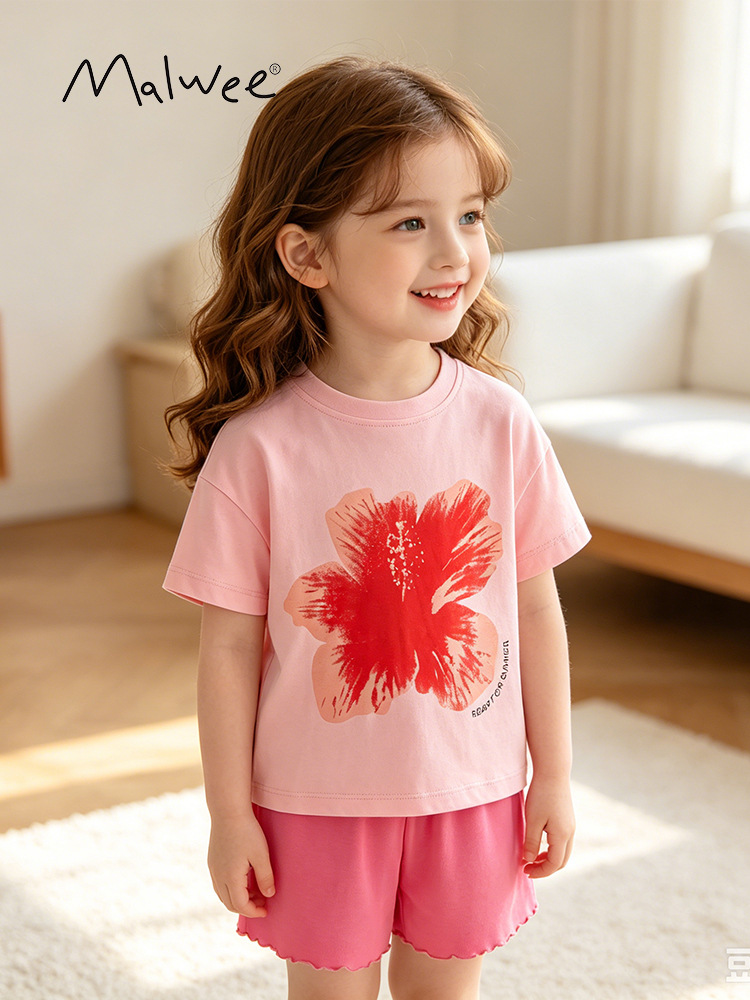 Malwee transfronterizo nuevo traje de moda de niñas encantador impresión de niñas europeas y americanas ropa de hogar de niños dos conjuntos
