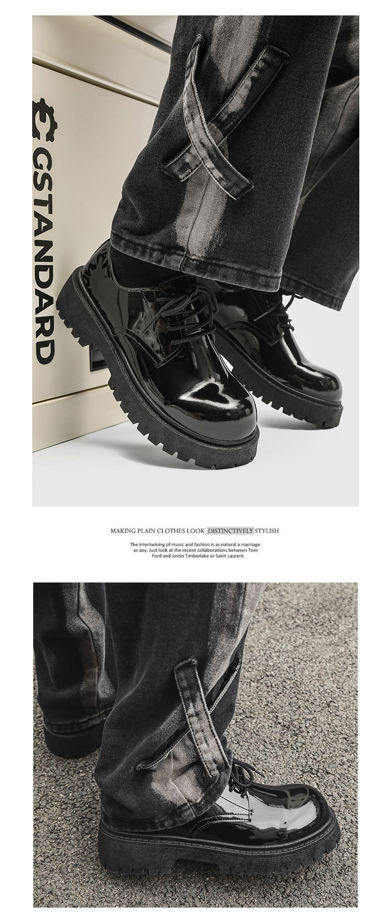 ShoeVault Casual Pelle Autunno Inverno Nuovo Nero Lucido Business Alluce Derby Niche Basso Suola Spessa Altezza Aumentante Uomo_voghion.com