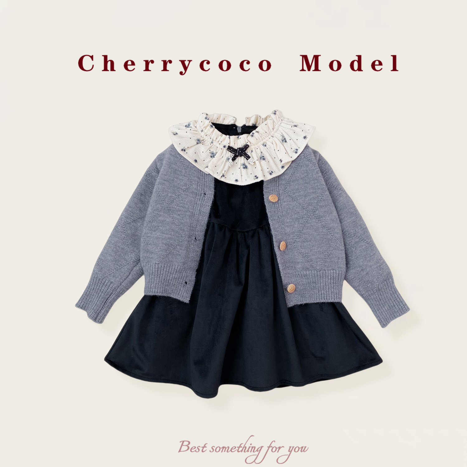 CHERRYCOCO女童套装秋冬新款女宝宝洋气针织开衫连衣裙二件套装潮