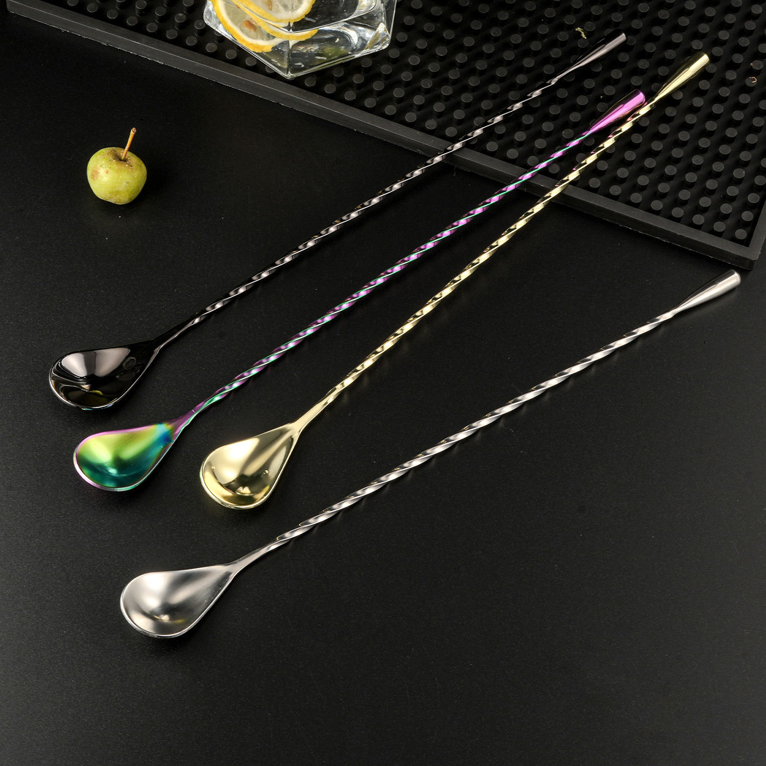 Barra de mezcla, herramienta de mezcla de bebidas de café, Mango espiral de acero inoxidable, cuchara de mezcla, barra de gotas de agua, cuchara de lágrimas image 4