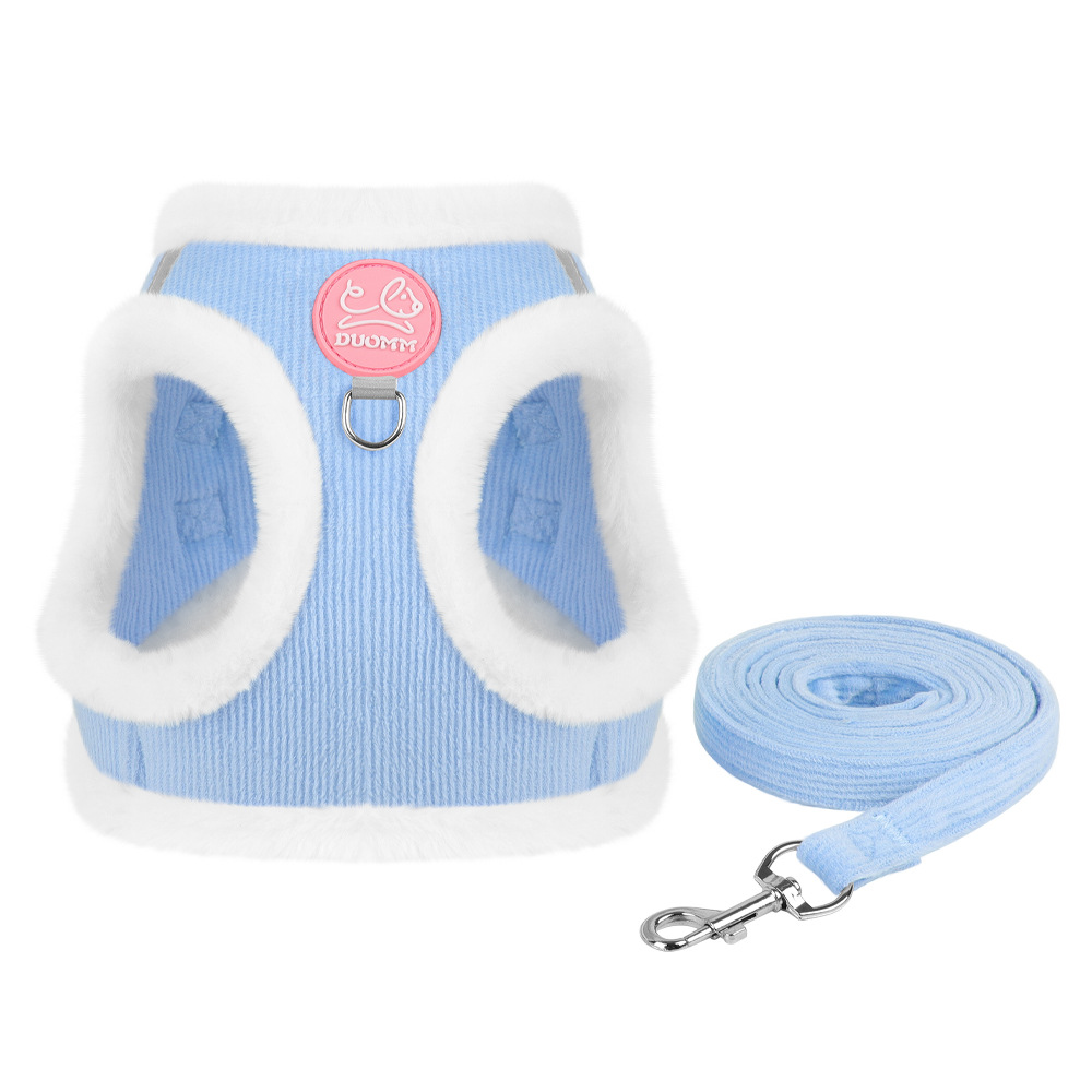 Nueva correa para mascotas, reflectante, cálida, suave, cuerda para pasear perros, arnés para perros cómodo de felpa de piel de conejo integrada