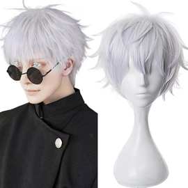 五条悟       假发银白色   COS咒术回战动漫高温丝COSplay假发男