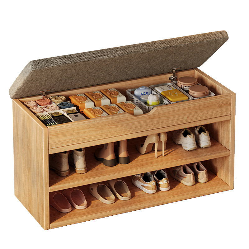 Taburete para cambiador de zapatos, entrada a casa, porche simple de varias capas, almacenamiento de madera maciza a prueba de polvo, taburete para zapatos, estante para zapatos de almacenamiento pequeño