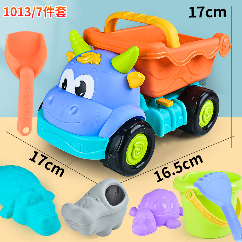 Venta al por mayor de dibujos animados de playa para niños coche de juguete traje grande playa de arena playa cubo herramienta puesto