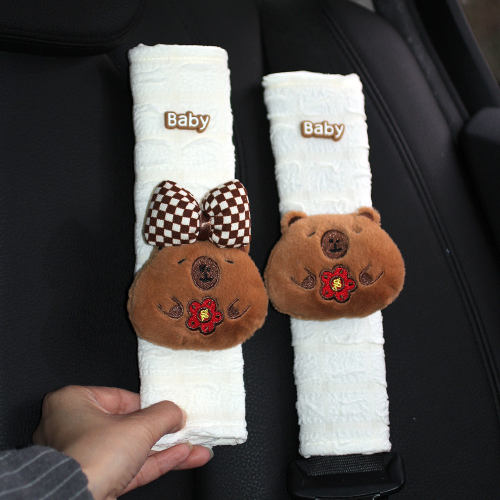 Cyber Celebrous Capybara Pendant Doll Cartonica Pibala Car Seat Belt Shoulder Cover Car Interior Decoration Girl Bag Hanging