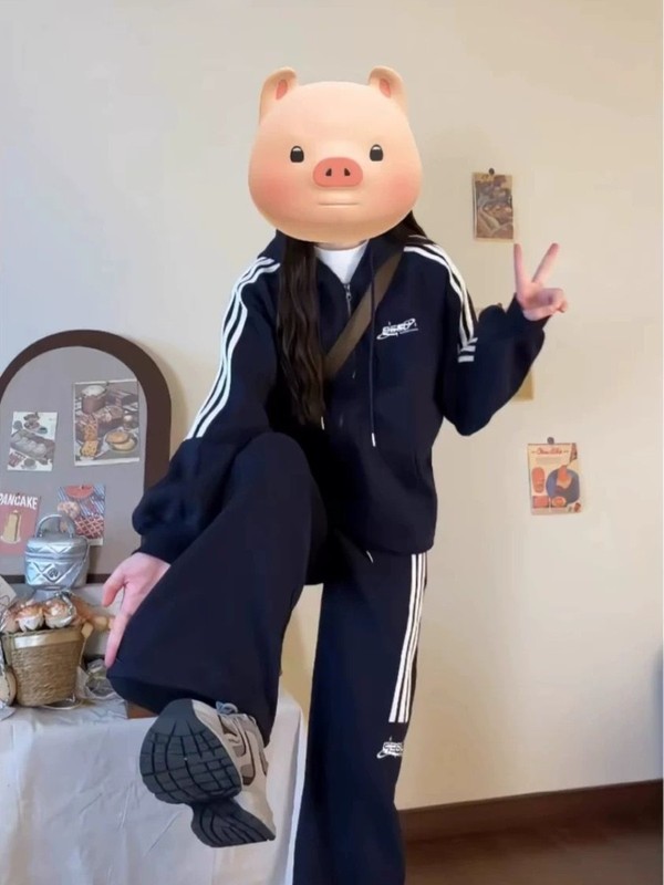 跨境大码胖mm春秋季时尚宽松显瘦休闲运动套装女跑步卫衣两件套潮|undefined