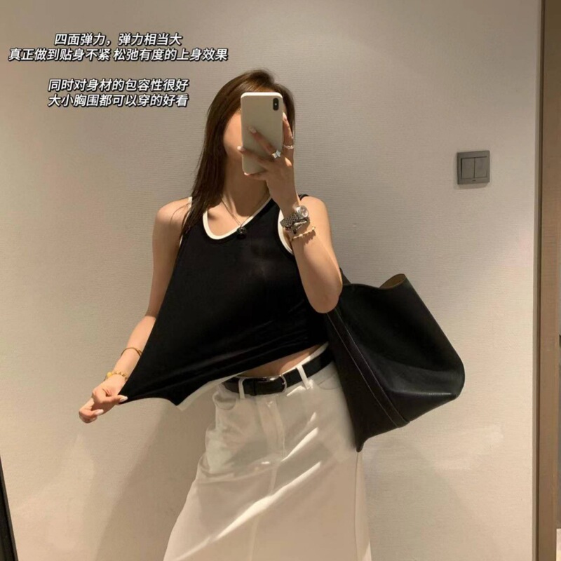 080602早秋新款圆领羊毛拼色无袖修身简约针织背心女款假两件背心|undefined