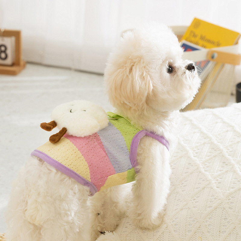 Perro de primavera y verano, rayas de arco iris, nubes tridimensionales, tirantes, perros pequeños y medianos, gatos, ropa linda para perros