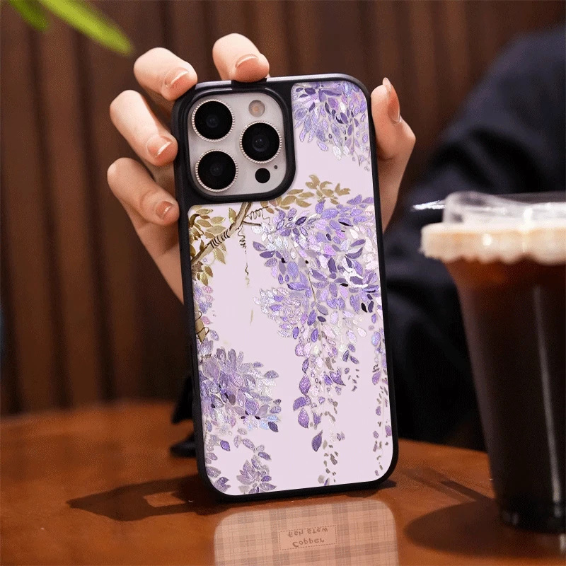 Ins Purple Petals Suitable for Apple Iphone17Pro Mobile Phone Case 16 Electroplating 15 Frosted Pc14 Classy 13 Hard