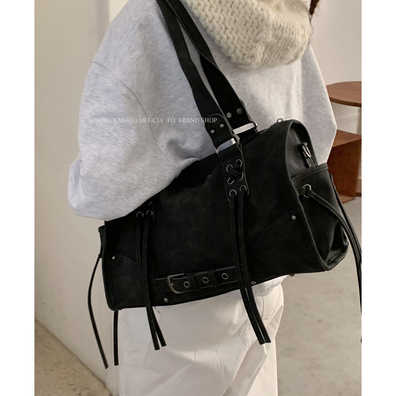 Wasteland Style Satchel Motorcycle Bag for Women 2025 New Trendy Korean Retro Tote Bag High-End Large-Capacity Armpit Bag