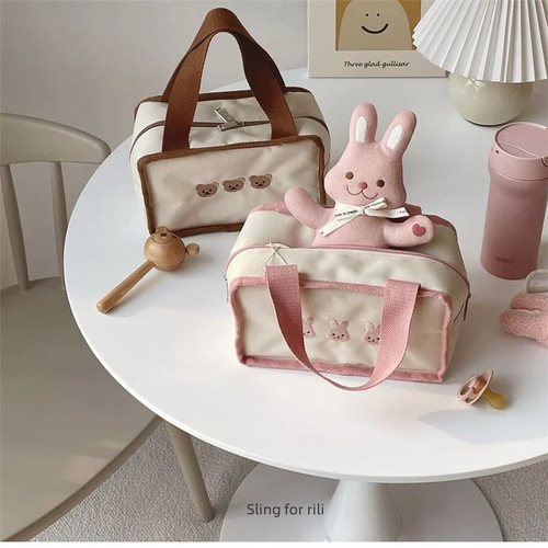 Korean Instagram Embroidered Bear Mama Bag  New Baby Maternal Bag Portable Handbag Outing Lunch Bag for Mothers