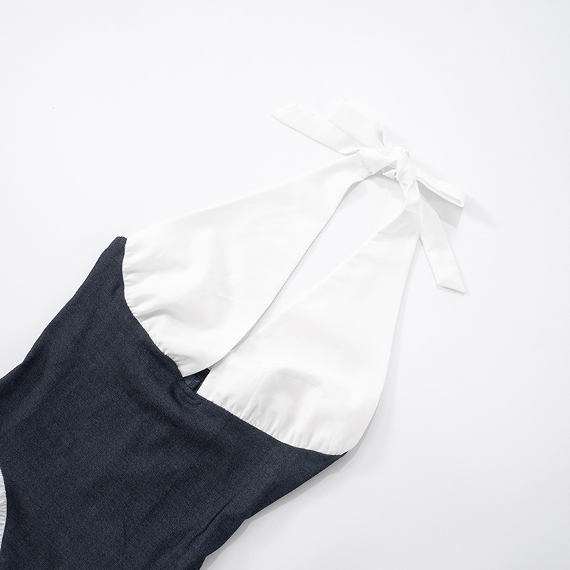 Deep V Halter Lace-up Backless Waist Trimming Skirt Dress