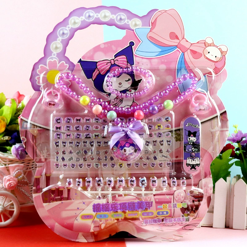 Новая Sanrio Culometty Детская мультяшная наклейка на ногти Кольт Кольт Ожерелье Браслет для ногтей Поддельный набор