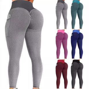 Spot European and American Amazon explosions women's hip yoga sports pocket leggings large size factory outlet