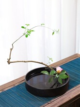 剑山插花器皿陶瓷圆盘水盘花器中式日式插花器底座小原流花盘花盆