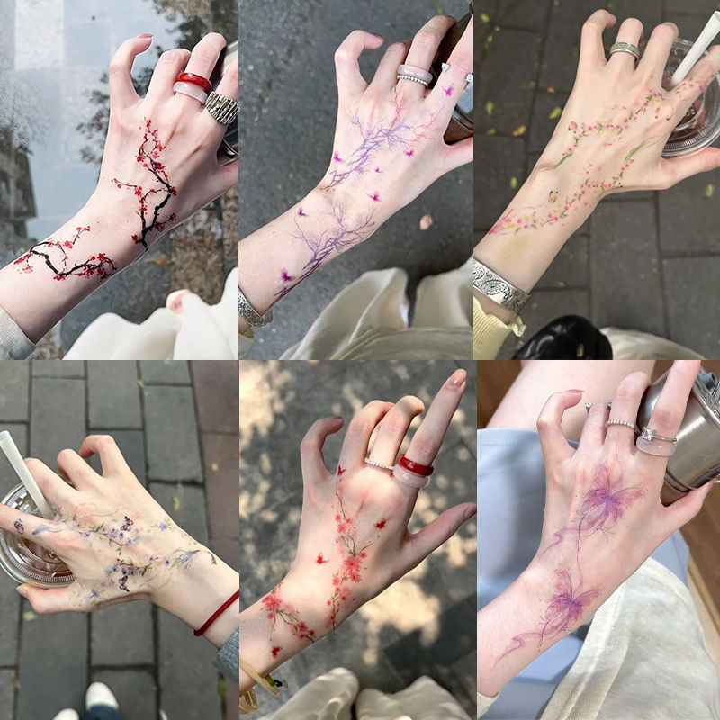 New Chinese-style Peach Blossom Butterfly Tattoo Sticker High-value Pure Desire Wind Waterproof Women's Lasting Wrist Beautiful Realistic Washable