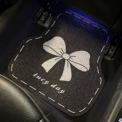 Bowknot Car Wire Loop Floor Universal Foot Pad - upgraded-thickened-coilwhite-bow-universal-coil-car-mats-rear-matssingle-embedded