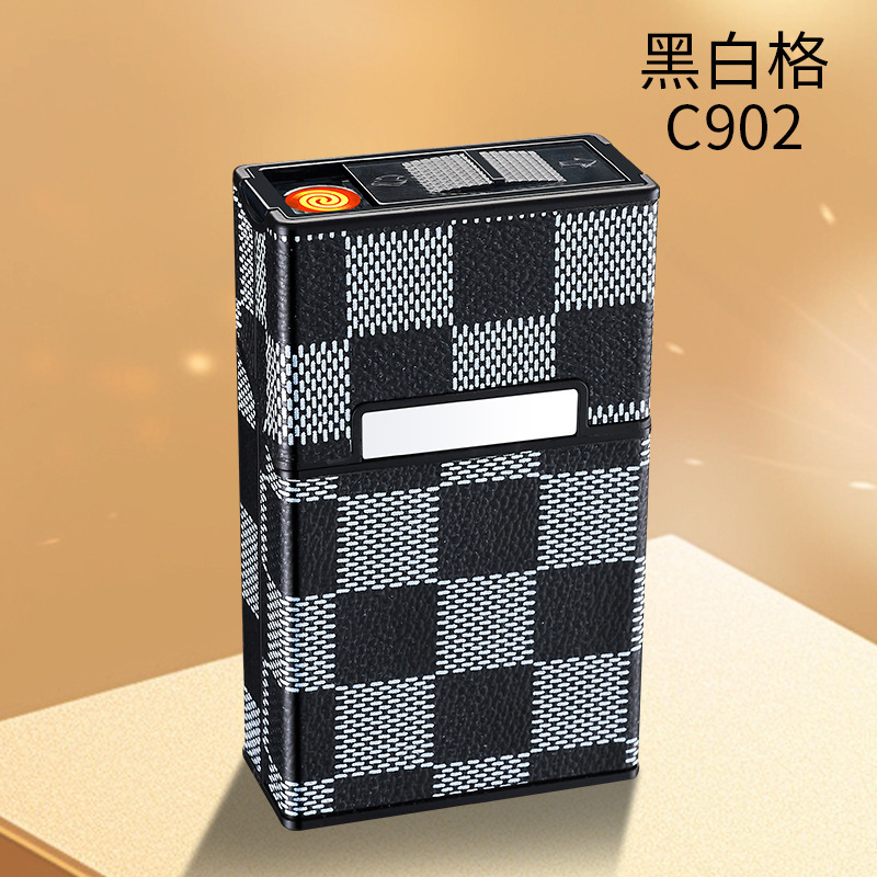 新しい 20 パックのレザータバコボックス充電式ライターオールインワンのソフトおよびハードボックスタバコケース、耐圧性、防湿性、ポータブルで耐久性があります。|undefined