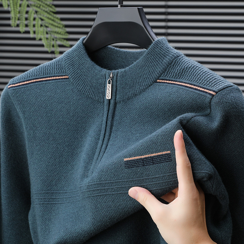 Winter Main Push Men's Knitwear Thickened Zipper Half Turtleneck Sweater Fashion Warm Dad Knitwear Men