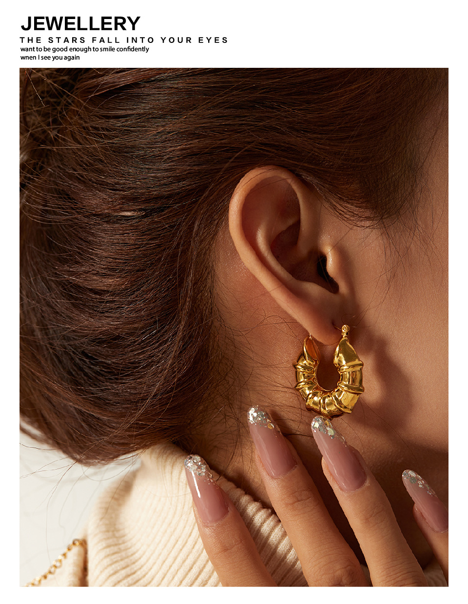 Retro Geometric Stainless Steel Gold Plated Earrings 1 Pair