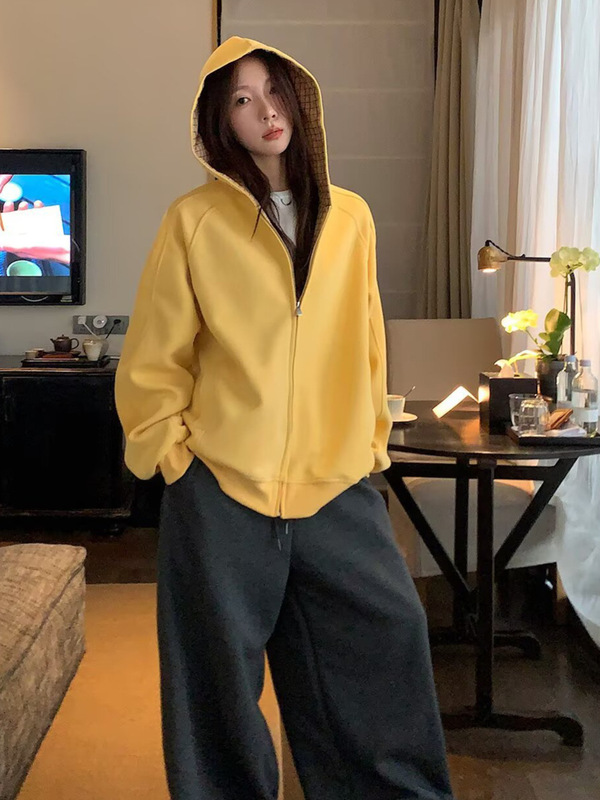美式高街拼接千鸟格外套男女春秋季cleanfit情侣宽松开衫连帽卫衣|undefined