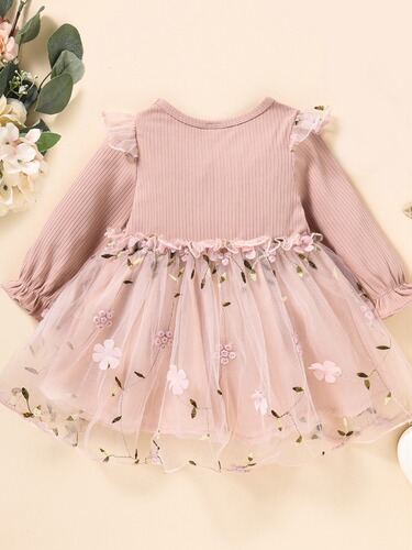 Spring and autumn new style European and American children's wear mesh for baby girls 2026 long-sleeved dress for children's foreign trade dress trend