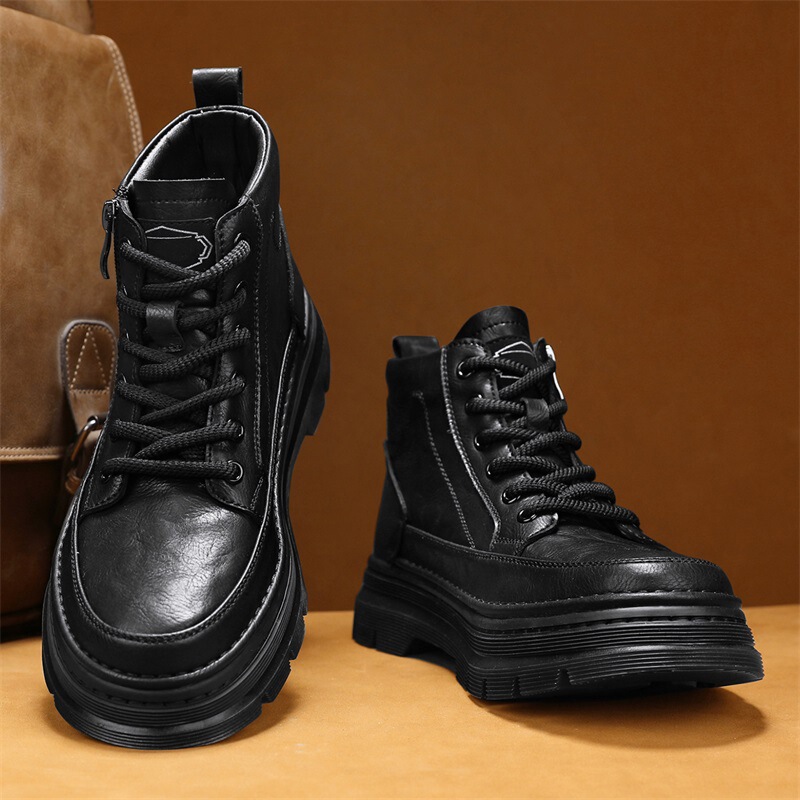 Men's Trendy Soft-Soled Non-Slip Sneakers, Korean Style Youth Outdoor Soft-Soled Martin Boots, Crocodile Pattern Casual Leather Shoes