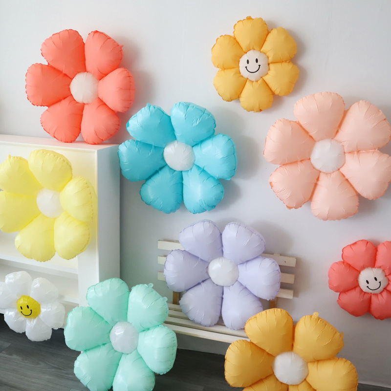 Candy Color Daisy Flower Aluminum Film Balloon Children's Birthday Party Decoration Arrangement Street Stall Push Sweep Code Balloon