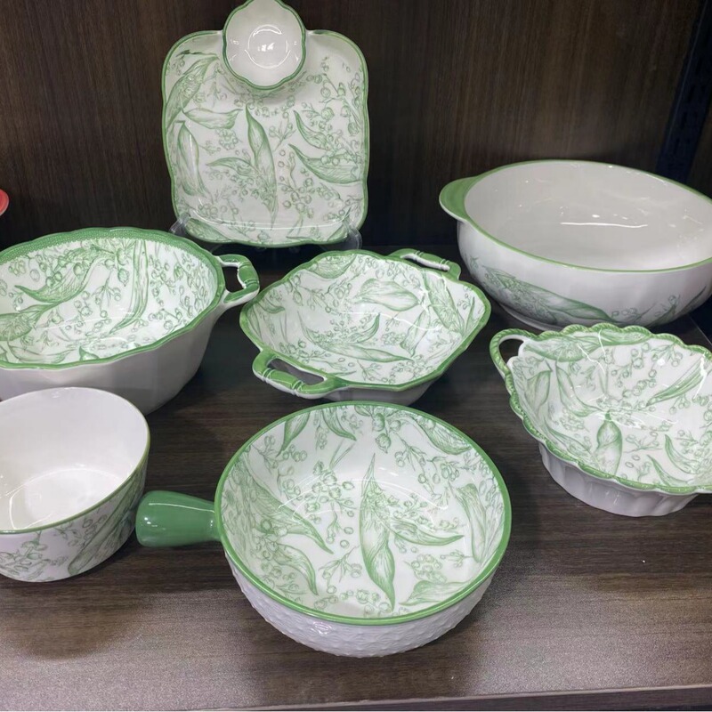 New Trendy Ins-Style High-Appearance Lily of the Valley Ceramic Household Snack and Dessert Plate, Dishware with a Girly and Fresh Design New Trendy Ins-Style High-Appearance Lily of the Valley Ceramic Household Snack and Dessert Plate, Dishware with a Girly and Fresh Design