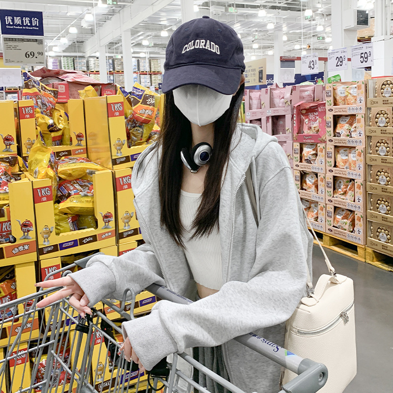 灰色连帽卫衣女秋季2025新款加绒宽松大码上衣开衫小个子拉链外套|undefined