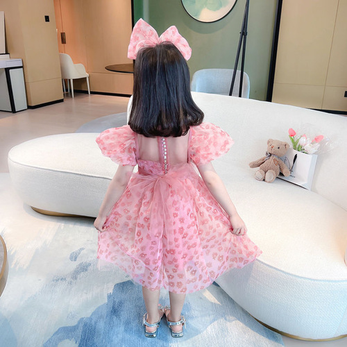 Girls' Summer Han Style Children's Fashionable and Ethereal Lace Princess Dress for Little Girls, Apricot Fairy Ball Gown