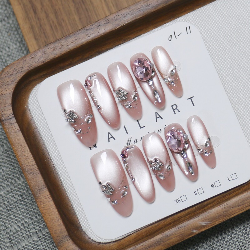 New finished nail patches wholesale, pure pink, brightening, diamond-embellished, high-end wearable nail patches New finished nail patches wholesale, pure pink, brightening, diamond-embellished, high-end wearable nail patches