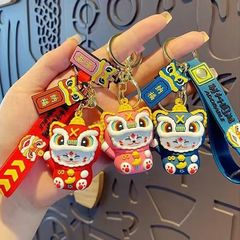 国潮覚醒ライオン招き猫キーチェーンバックパック装飾かわいいカップル漫画人形キーホルダー誕生日プレゼント