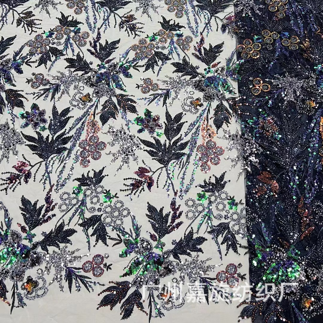 Europeo y americano africano color pesado bordado tela tubo lentejuelas etapa vestido cheongsam encaje tela JX3856