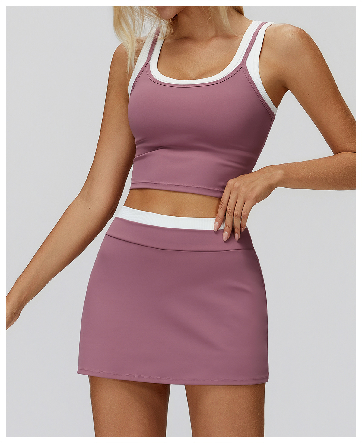 Women's Two Piece Vest Casual Top Color Blocking Nude Feel Fashionable Running Sports Underwear 3129_ecoleips.com