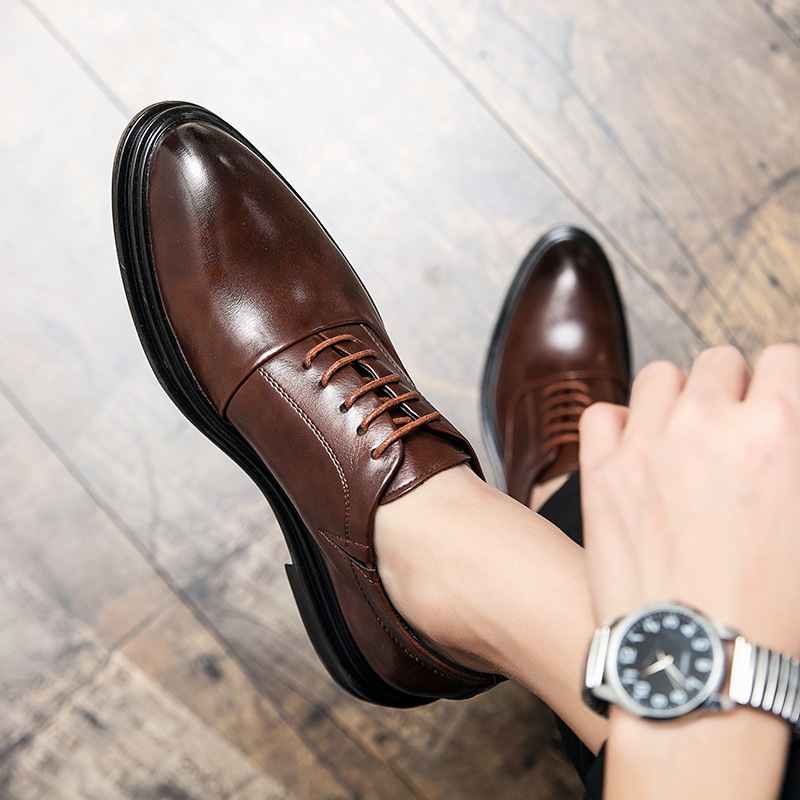 New Spring Style Brogue Men's Shoes, British and Korean Style, Trendy Height-Increasing, Men's Business Formal Casual Leather Shoes, Wedding Shoes