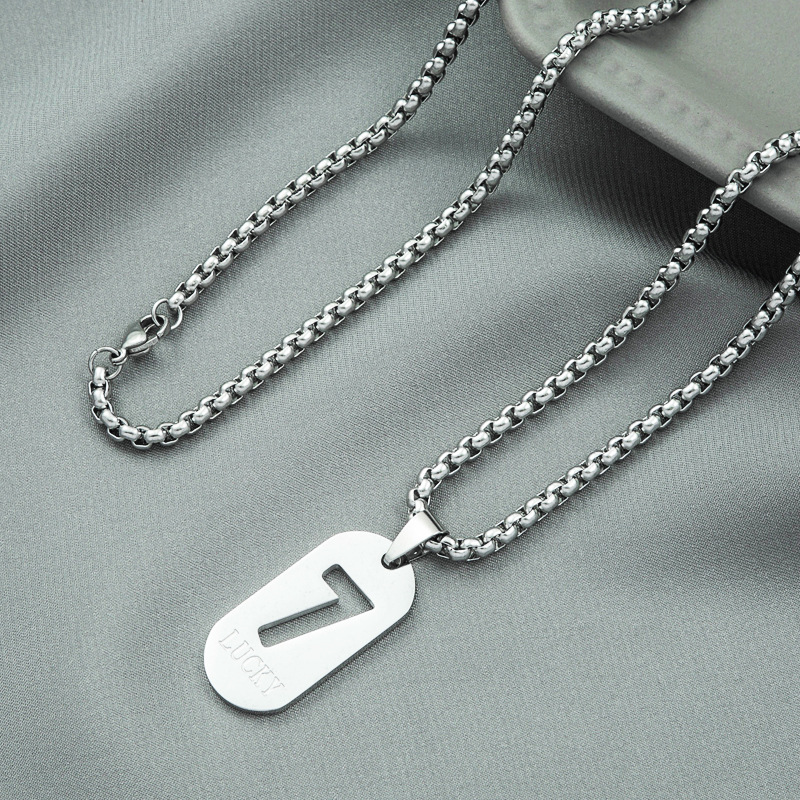 Lucky Number 7 Personality Hip Hop Square Pendant Titanium Steel Necklace display picture 3