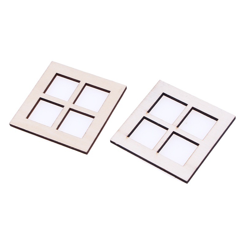 Dollhouse mini embrión liso de madera de cuatro rejillas puerta y Ventana Modelo Navidad puerta ventana Decoración Accesorios