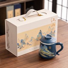 文化的で創造的なティーカップ、茶水分離オフィスカップ、セラミックオフィスティーカップ、会社のビジネスイベントのオープニング記念品