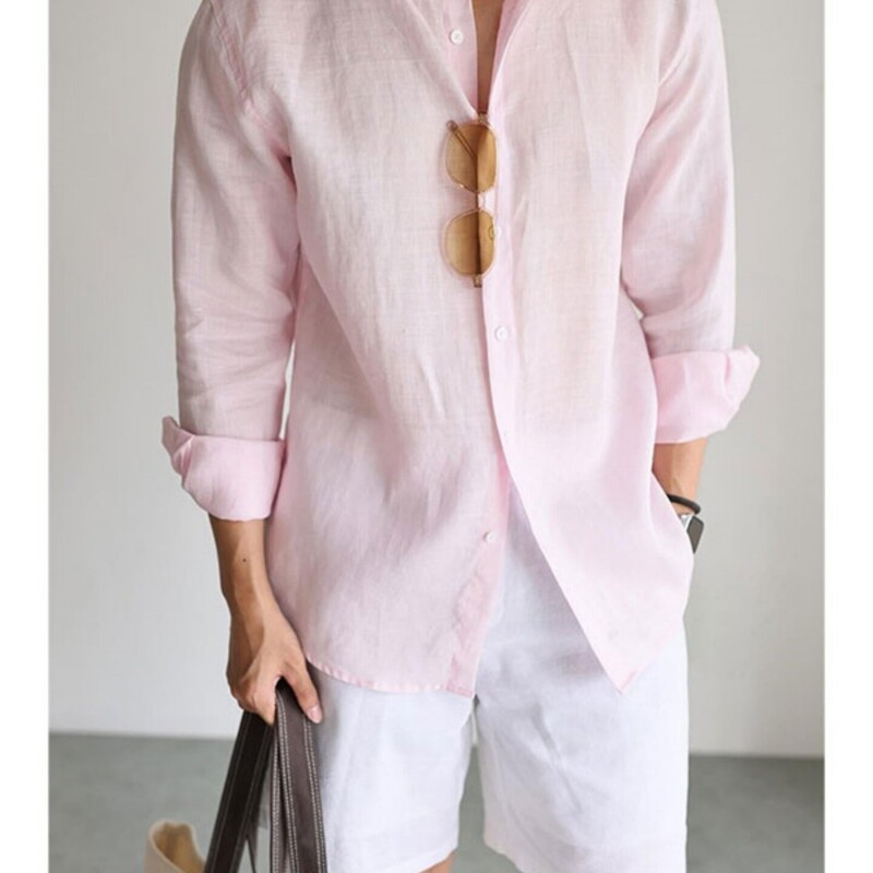 Tencel Linen Shirt Men's Long-Sleeved Summer Thin Loose Sun Protection Jacket Old Money Style Dopamine Pink Cotton Linen Top