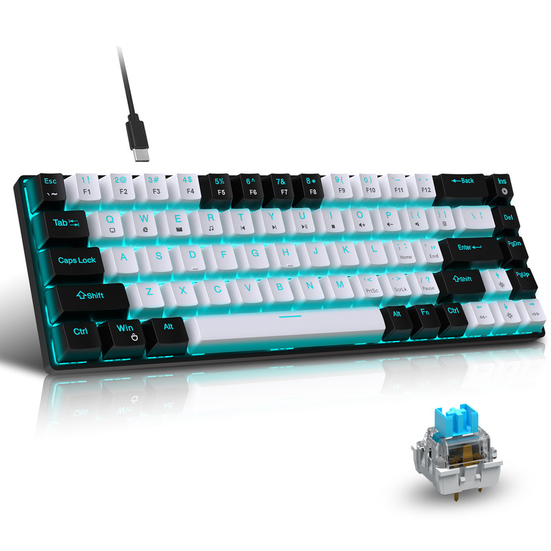 68 key 60% keyboard customized color matching key cap RGB mechanical keyboard MINI suit plug-in green axis ice blue disc