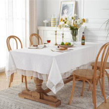 法式浪漫纯色全棉水洗棉流星雨蕾丝花边茶几台布餐桌布一件代发