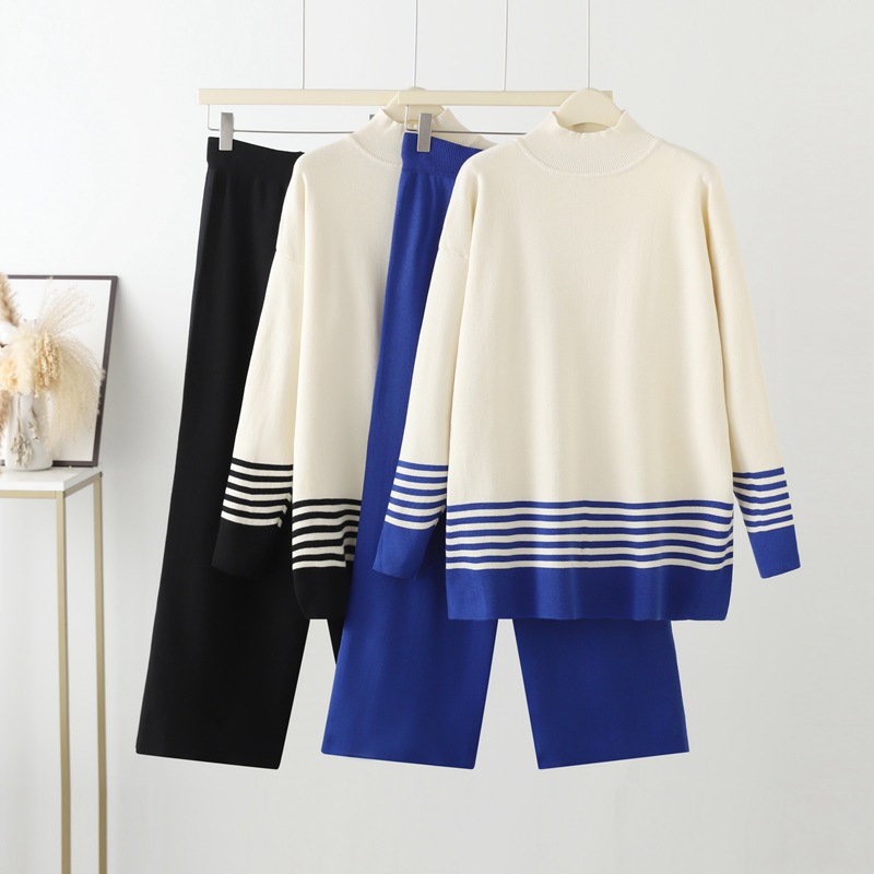 Abbigliamento da donna nuovo abito casual alla moda alla moda che riduce l'età top in maglia pantaloni a gamba larga abito in due pezzi_voghion.com