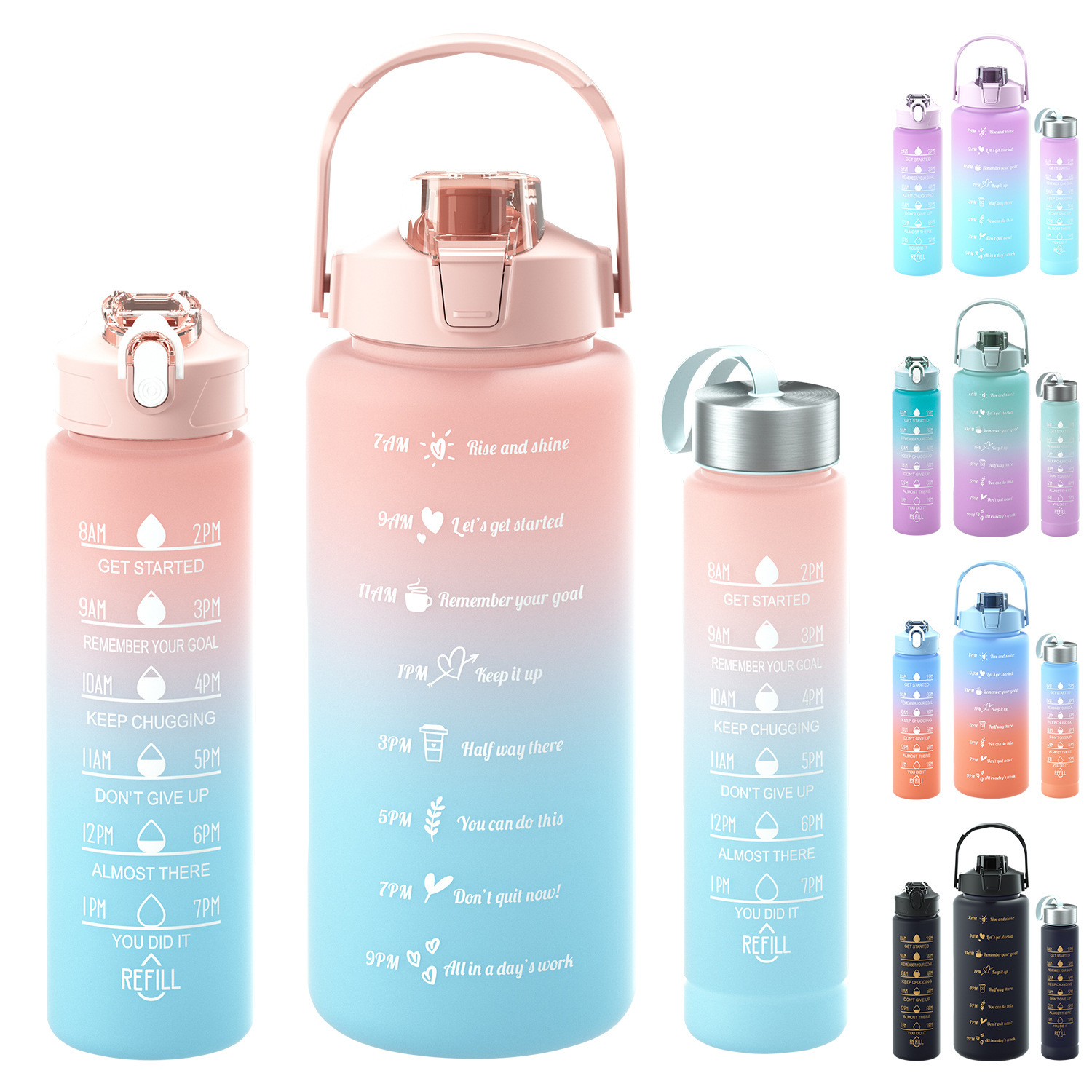 Taza de agua de tres piezas taza de paja de gran capacidad taza de agua de color degradado espacio deportivo olla taza de agua de plástico esmerilado con escala