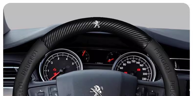 Suitable for Peugeot 508/408/207/301/206/3008/307 Steering Wheel Cover, Genuine Leather Carbon Fiber Car Handle Cover