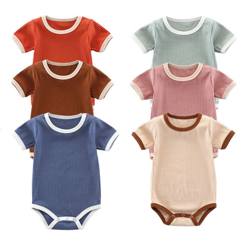 Baby spring and summer crawling clothes, baby wraps, ribbed baby jumpsuits, triangle harems, newborn crawling clothes