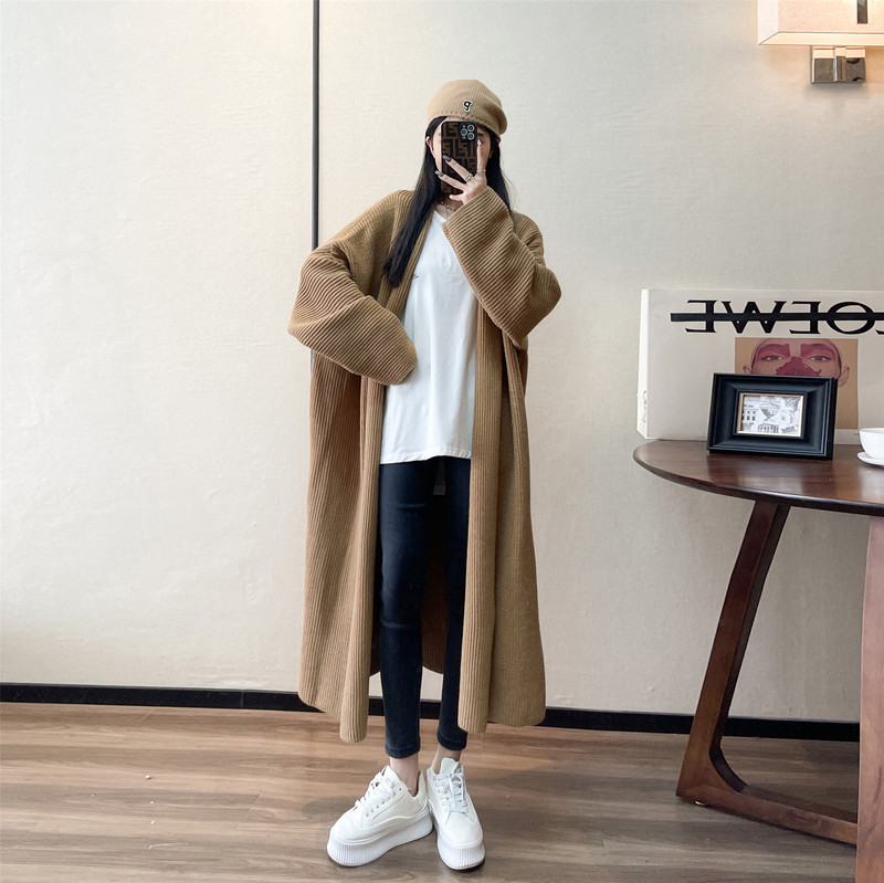 Solid Color Lazy Style Loose Mid-length Sweater Coat Women's Fashion Elegant Autumn and Winter New Knitted Cardigan Coat Solid Color Lazy Style Loose Mid-length Sweater Coat Women's Fashion Elegant Autumn and Winter New Knitted Cardigan Coat