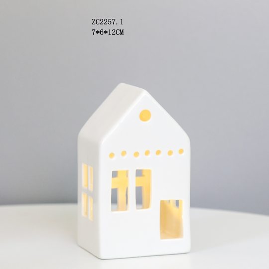 Ceramic House hollow Christmas desktop LED lamp candle room home decoration Nordic style crafts ornaments