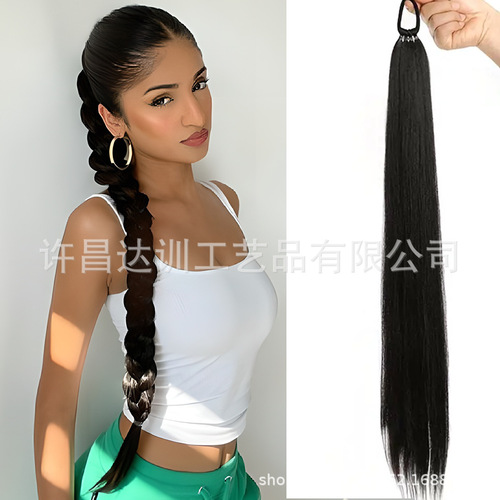 Chemical fiber wig, horsetail, women, 70cm elastic rope, straight hair, horsetail, factory wholesale, long straight hair