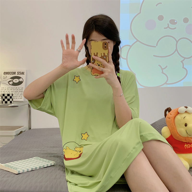 2024 pijamas de verano pijamas de chicas dibujos animados largo hilo de manga corta chaqueta en vivo ropa doméstica mayorista